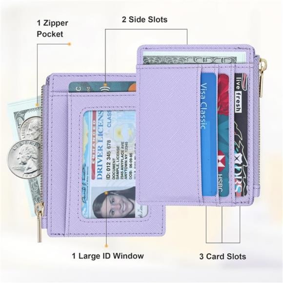 Card Case Slim Front Pocket Wallet for Women Credit Card Holder with Keychain - Picture 2 of 6